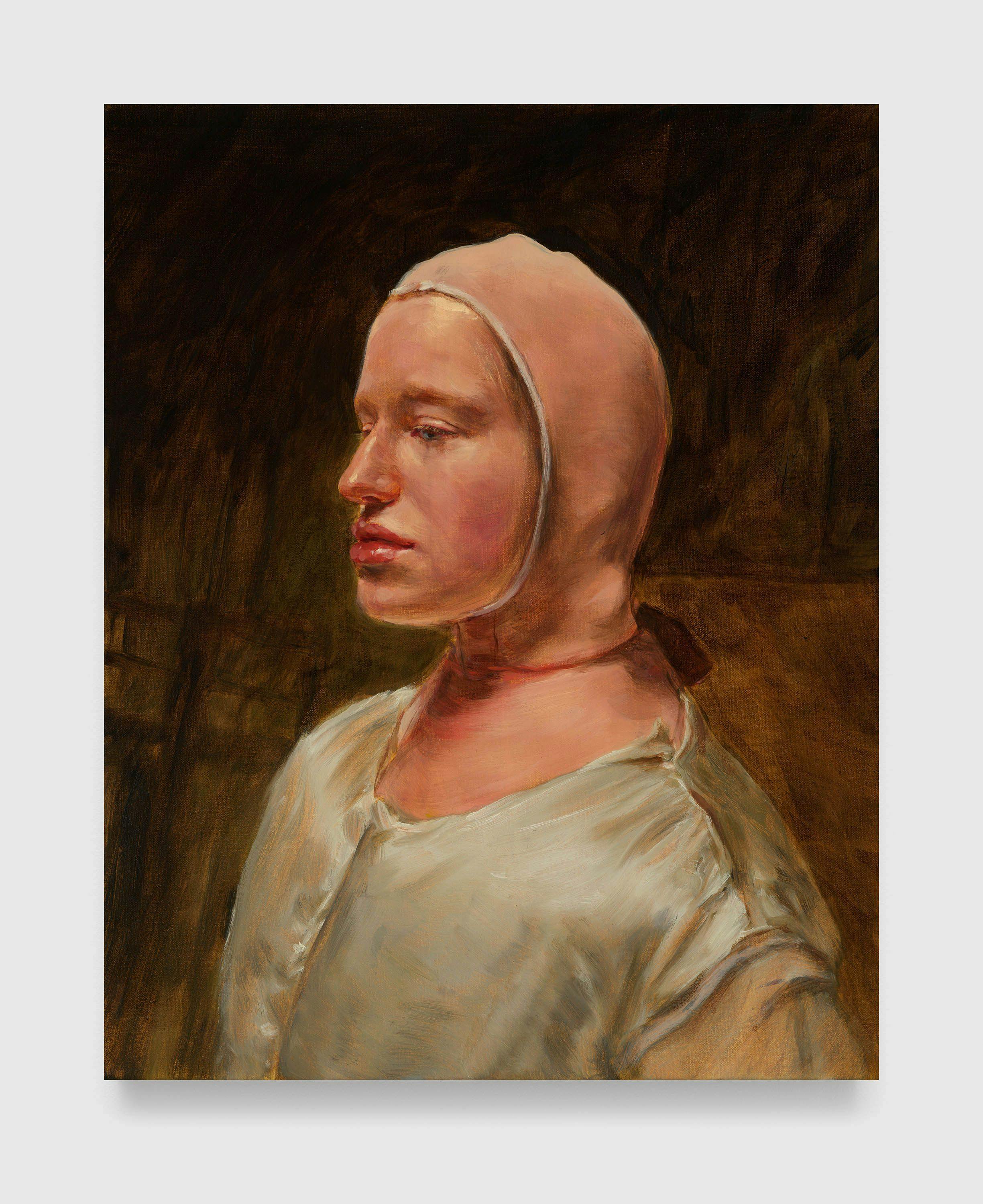 A painting by Michaël Borremans, titled The Double II, dated 2022.